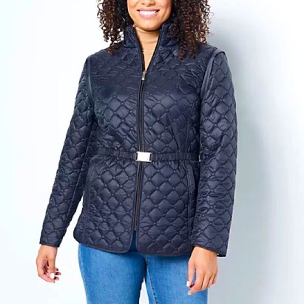 Dennis Basso Detachable Sleeves Water Resistant Quilted Jacket
